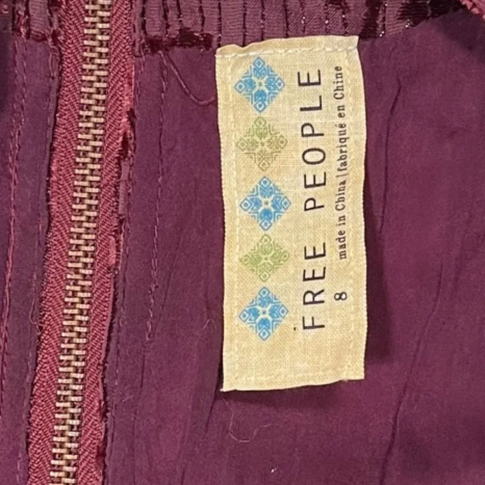 Free People Floral Velvet Burnout Metallic Burgundy Wine Sleeveless Mini Dress - Picture 6 of 6